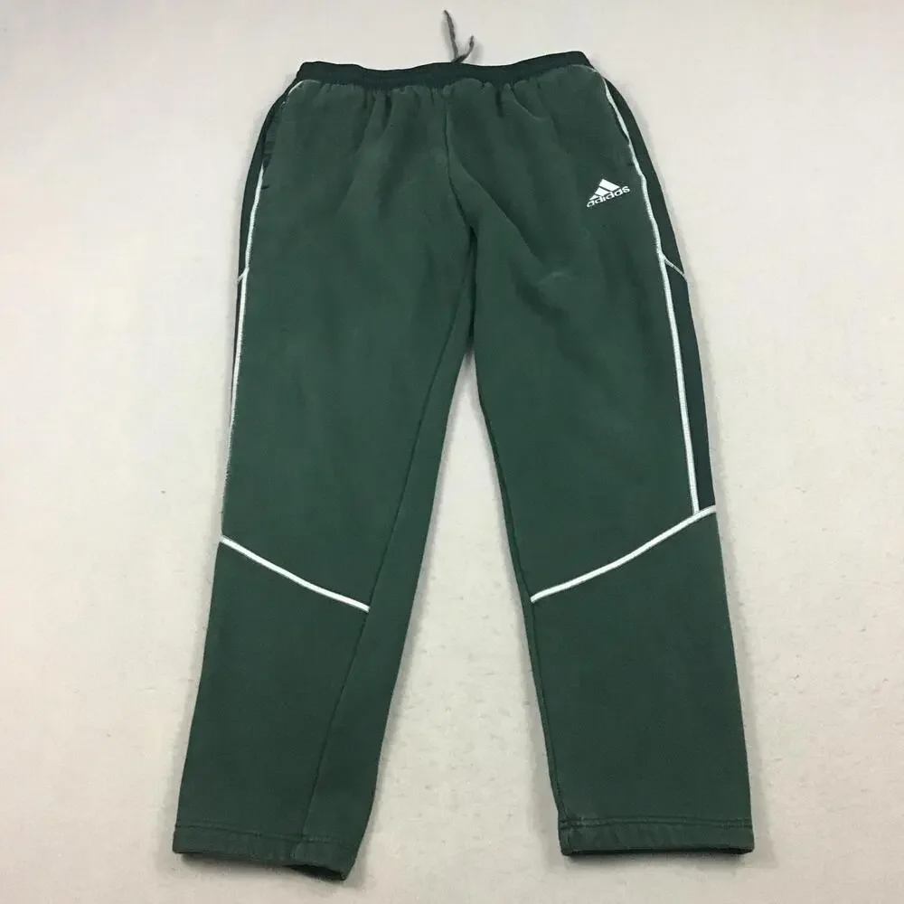 Adidas Pants Men XL Green Track Pants Fleece Lined Side Stripe Slim XL